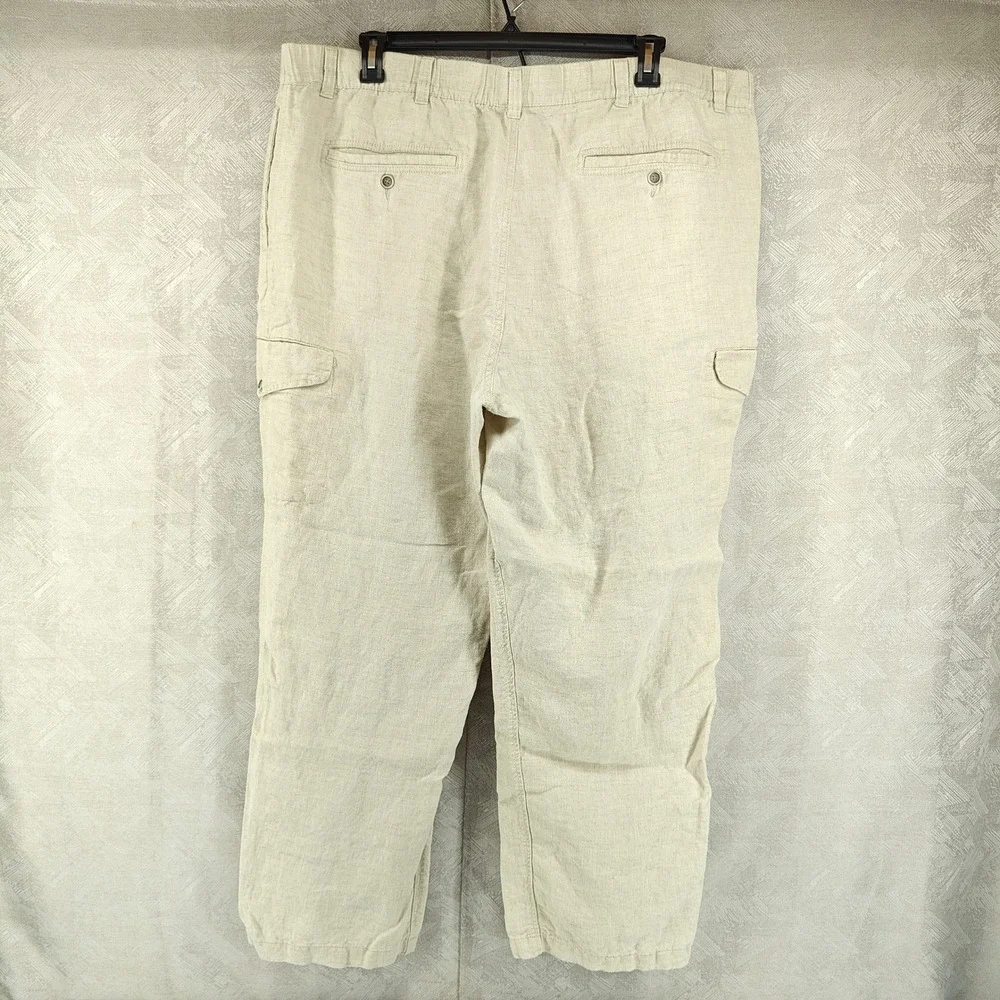 Caribbean Cargo Pants Mens 46x32 Beige 100% Linen Drawstring Tropical Vacation